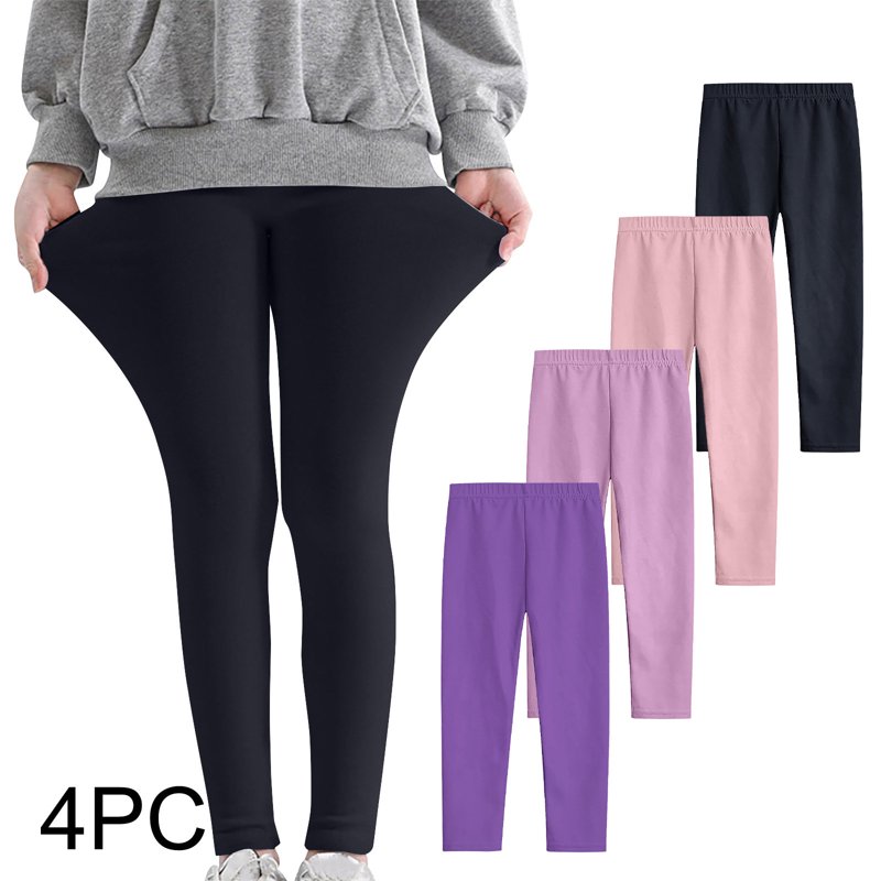 4 Pack Girls Leggings Summer Spring Cotton Leggings For Girls Stretchy Pull On Pants Soft Tights 3-12 Years (7 Years Purple 02)