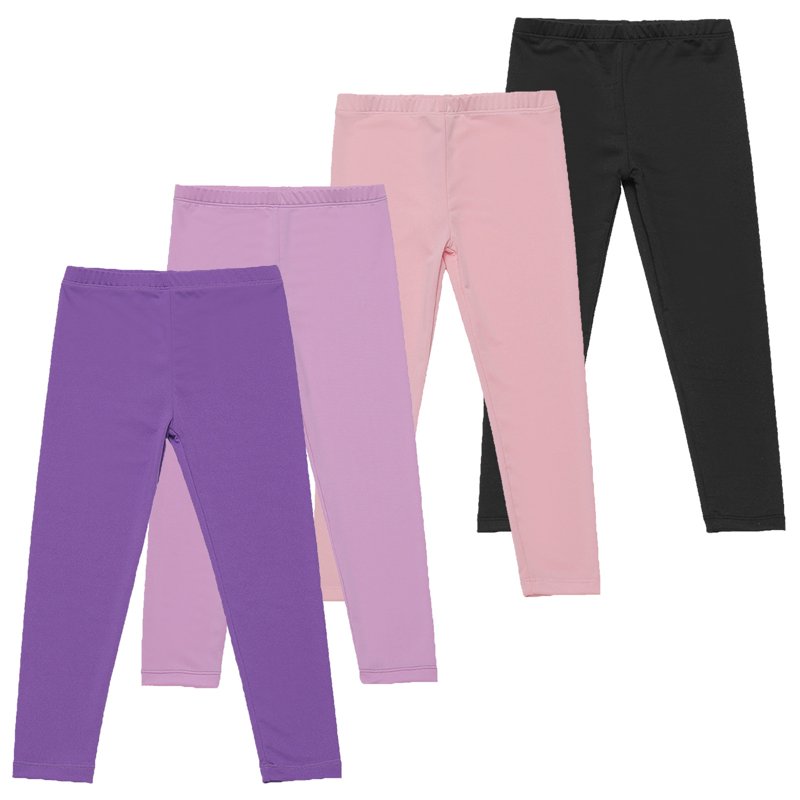 4 Pack Girls Leggings Summer Spring Cotton Leggings For Girls Stretchy Pull On Pants Soft Tights 3-12 Years (7 Years Purple 02)