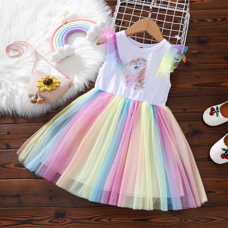 4T Baby Girl Dress Unicorn Rainbow Tutu Dress Baby Girl Summer Clothes Princess Dress 4-5T Baby Girl Dress