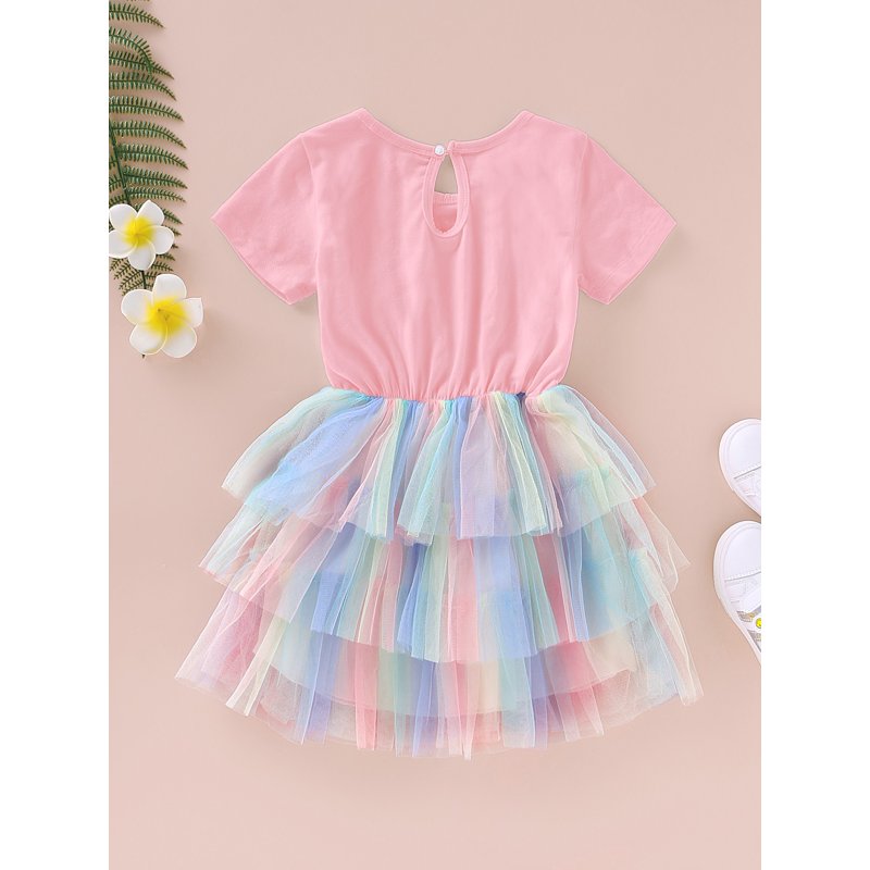 4T Baby Girls Clothes 5T Toddler Girls Summer Dress Short Sleeve Dress Unicorn Dress Tulle Dress Pink Dress