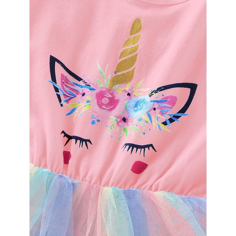 4T Baby Girls Clothes 5T Toddler Girls Summer Dress Short Sleeve Dress Unicorn Dress Tulle Dress Pink Dress