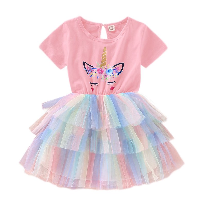 4T Baby Girls Clothes 5T Toddler Girls Summer Dress Short Sleeve Dress Unicorn Dress Tulle Dress Pink Dress