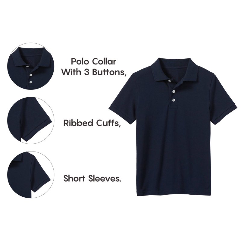 5-Pack School Uniform Tagless Polo Tshirt For Little Boys & Big Boys