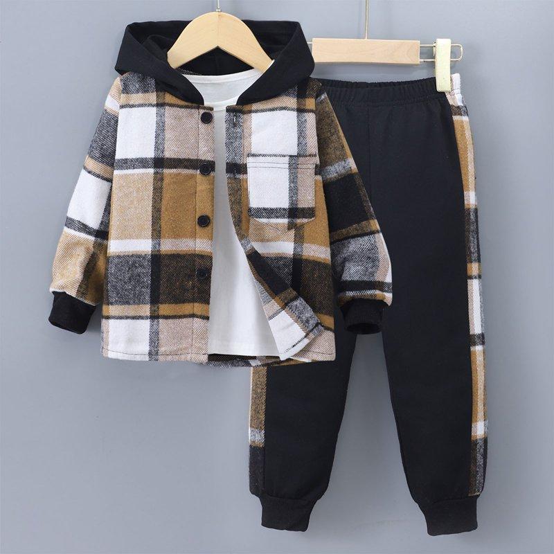 5T Boy Clothes 6T Boys Clothes Toddler Boys Clothes - Button Plaid Hoodie Jacket & Sweatpants Sets - 2 Pieces Boys Clothes Outfits