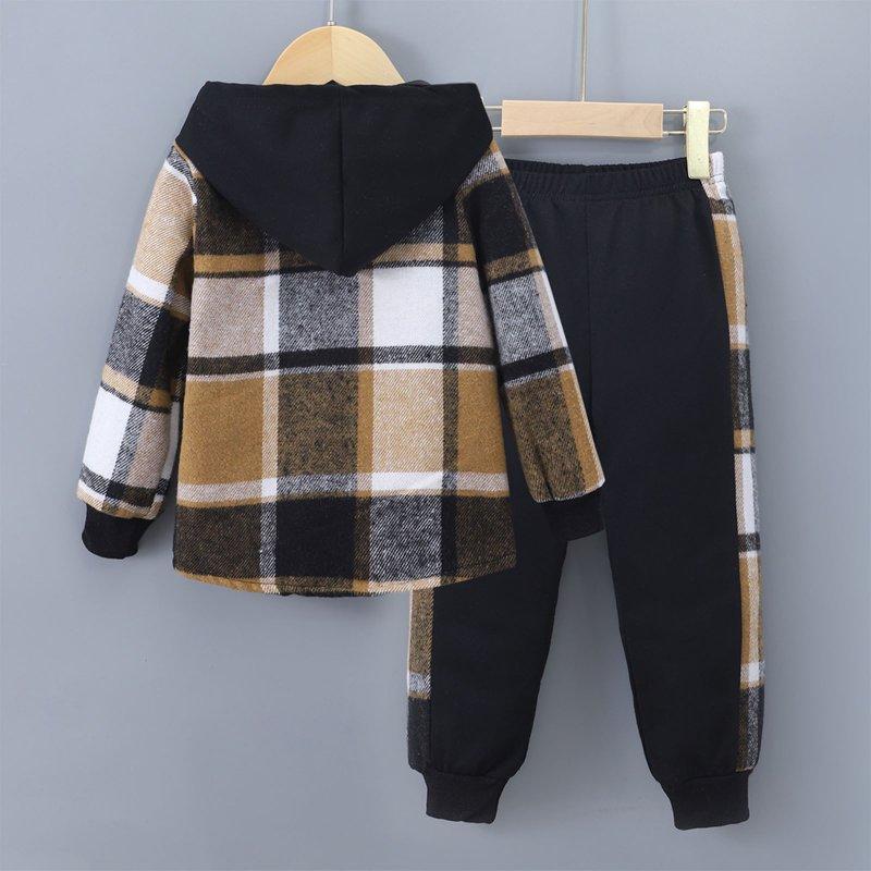 5T Boy Clothes 6T Boys Clothes Toddler Boys Clothes - Button Plaid Hoodie Jacket & Sweatpants Sets - 2 Pieces Boys Clothes Outfits