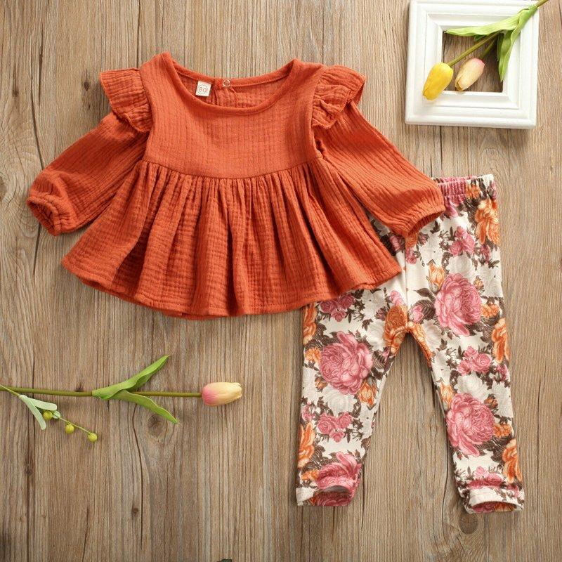 6M-5Y Toddler Baby Kid Girls Flower Clothing Set Autumn Long Sleeve Ruffles Tops + Floral Pants Outfits