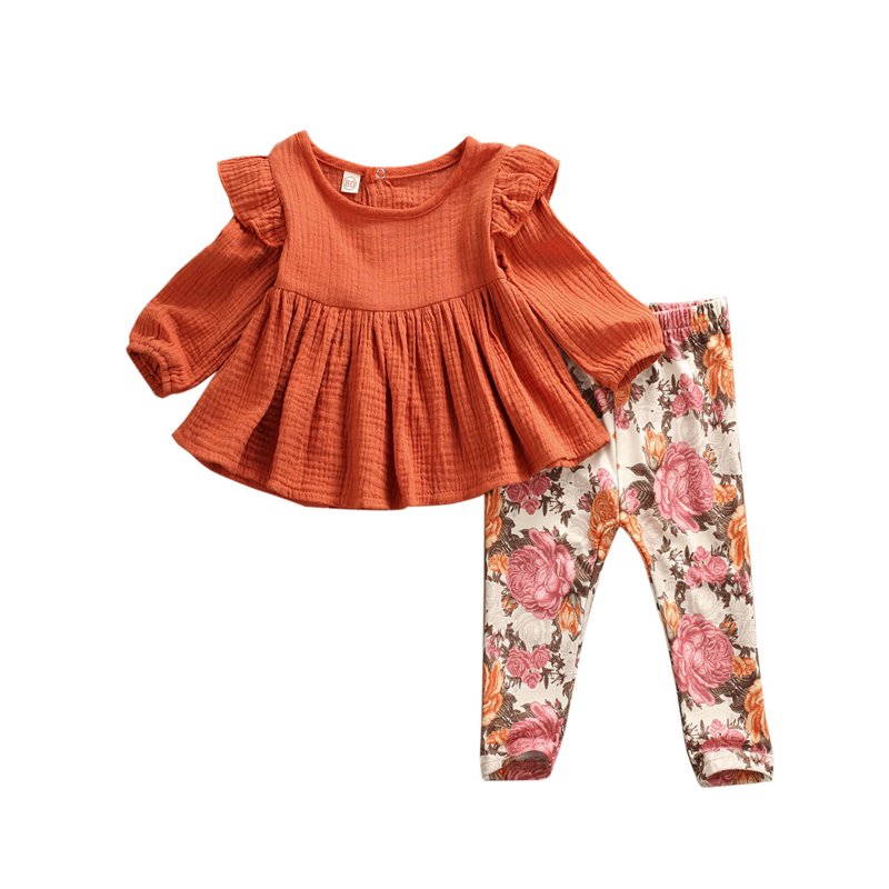 6M-5Y Toddler Baby Kid Girls Flower Clothing Set Autumn Long Sleeve Ruffles Tops + Floral Pants Outfits