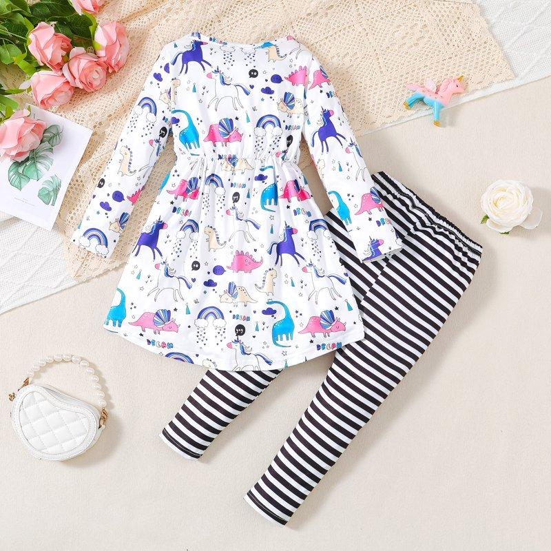 6T Little Girls Clothes 6T Girls 2PCS Outfits Set Unicorn Print Little Girls Long Sleeve Irregular Top Pants Set White