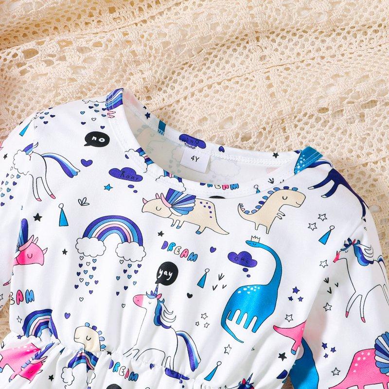 6T Little Girls Clothes 6T Girls 2PCS Outfits Set Unicorn Print Little Girls Long Sleeve Irregular Top Pants Set White
