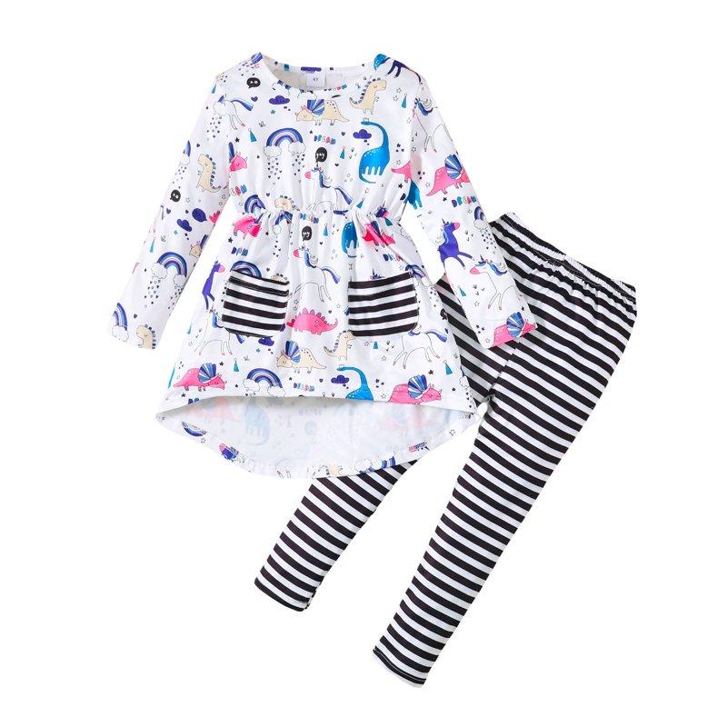 6T Little Girls Clothes 6T Girls 2PCS Outfits Set Unicorn Print Little Girls Long Sleeve Irregular Top Pants Set White
