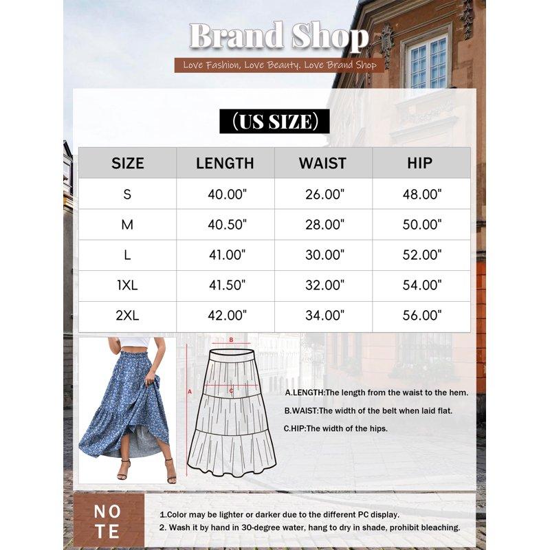 A.Jesdani Womens Maxi Skirts Casual Elastic High Waist Swing Tiered Beach Maxi Skirt S-xxl