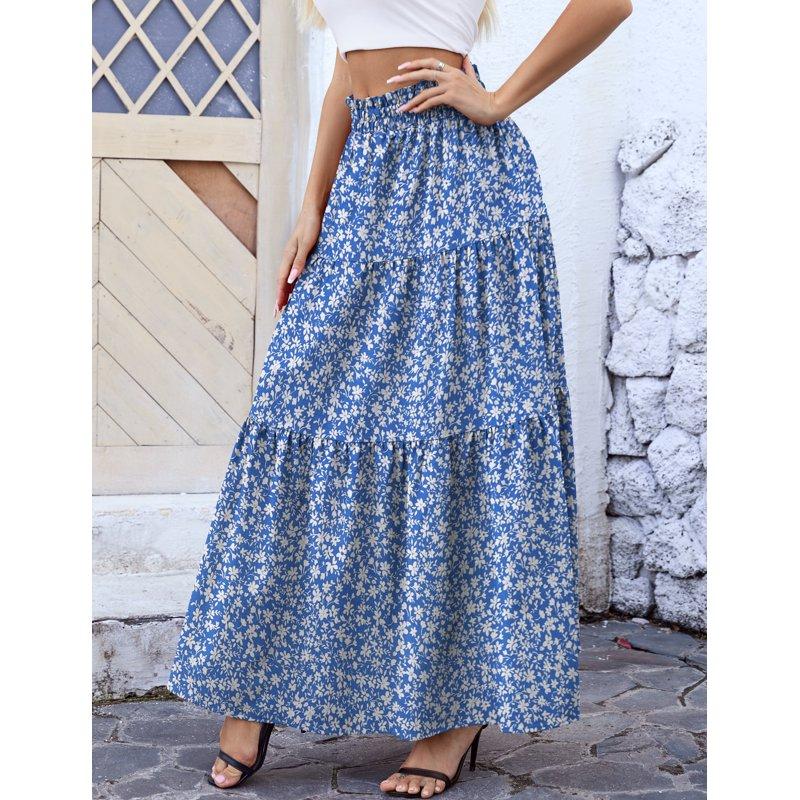 A.Jesdani Womens Maxi Skirts Casual Elastic High Waist Swing Tiered Beach Maxi Skirt S-xxl