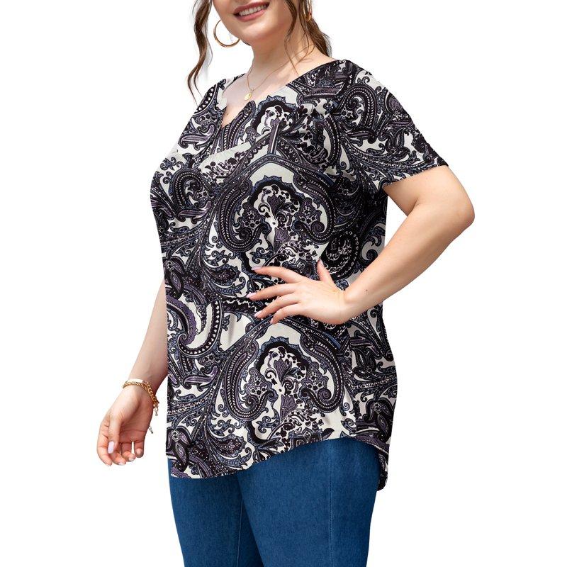 A.Jesdani Womens Plus Size Tunic Tops Short Sleeve Casual Floral Henley Shirts M-4x