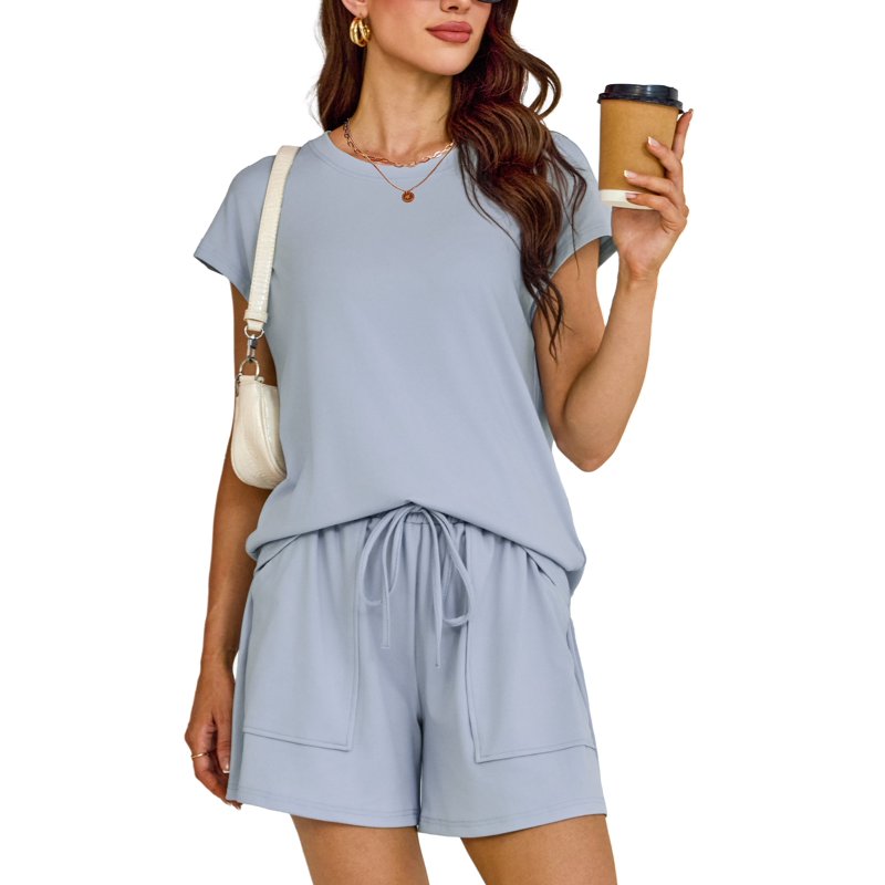 A.Jesdani Womens Two Piece Sets Short Sleeve And Shorts Sweatsuits Lounge Sets Homewear With Pocket XL