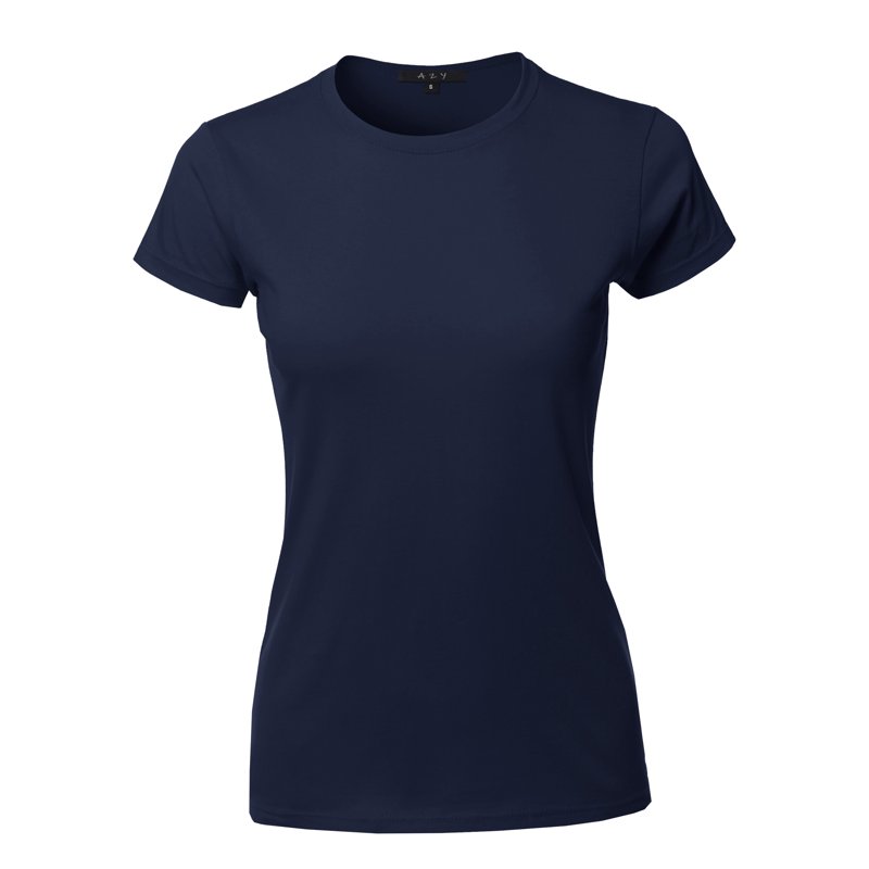 A2Y Women's Basic Solid Ring Spun 100% Cotton Short Sleeve Crew Neck T Shirt Tee Tops Navy M