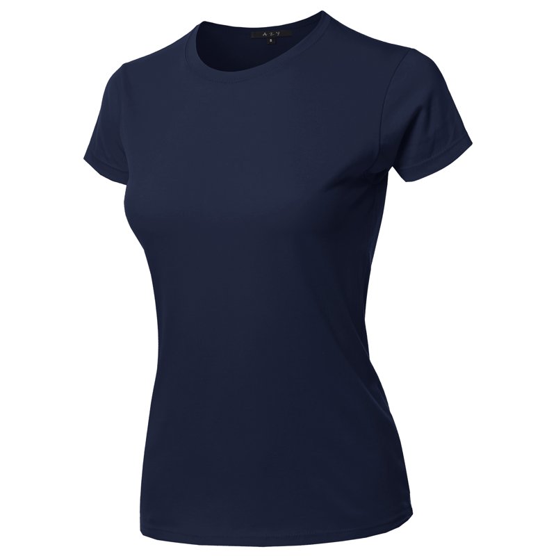 A2Y Women's Basic Solid Ring Spun 100% Cotton Short Sleeve Crew Neck T Shirt Tee Tops Navy M