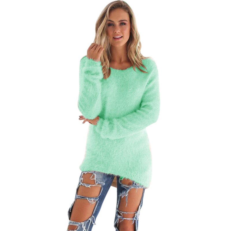 Absuyy Sweaters For Women Clearance Long Sleeve Pullover Casual Crewneck Sweater Top Green Size 2XL