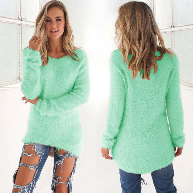 absuyy Sweaters for Women Clearance Long Sleeve Pullover Casual Crewneck Sweater Top Green Size 2XL