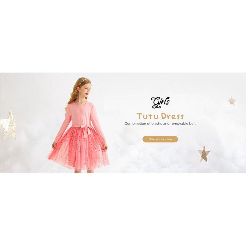 Actgleam Girls Tutu Dress Long Sleeves Tulle For Girl Dresses Pink 7-8Years