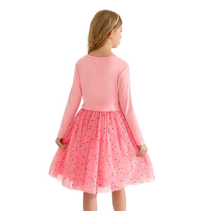 Actgleam Girls Tutu Dress Long Sleeves Tulle For Girl Dresses Pink 7-8Years