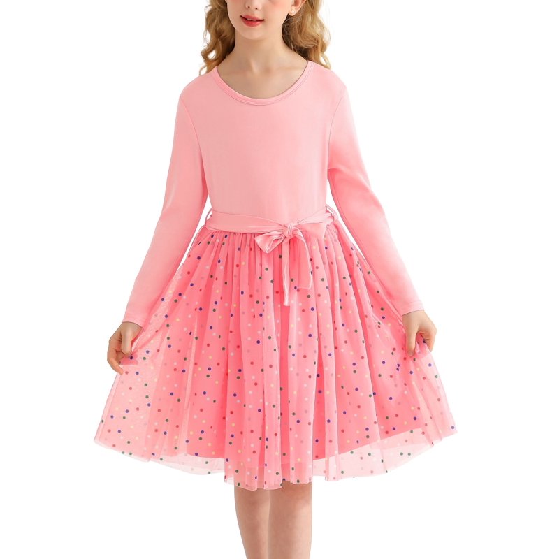 Actgleam Girls Tutu Dress long Sleeves Tulle for Girl Dresses Pink 7-8Years