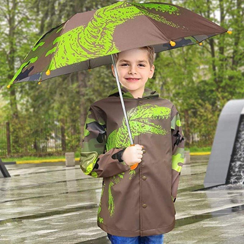 Addie & Tate Umbrella And Raincoat Set For Kids Ages 5-7 Dinosaur Design