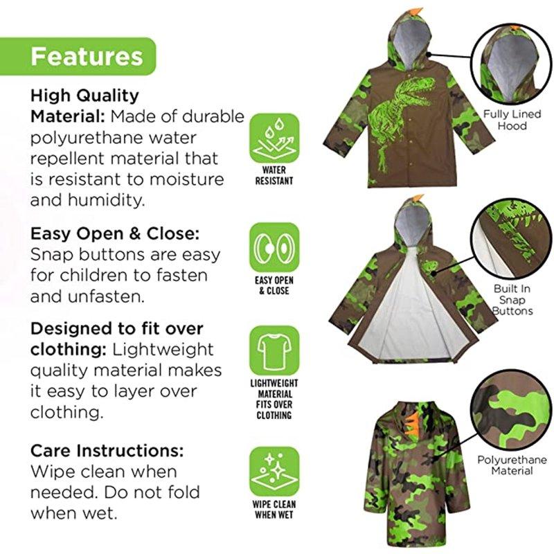 Addie & Tate Umbrella And Raincoat Set For Kids Ages 5-7 Dinosaur Design