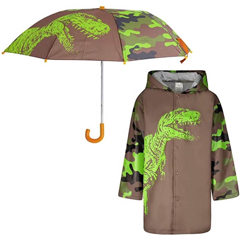 Addie & Tate Umbrella and Raincoat Set for Kids Ages 5-7 Dinosaur Design