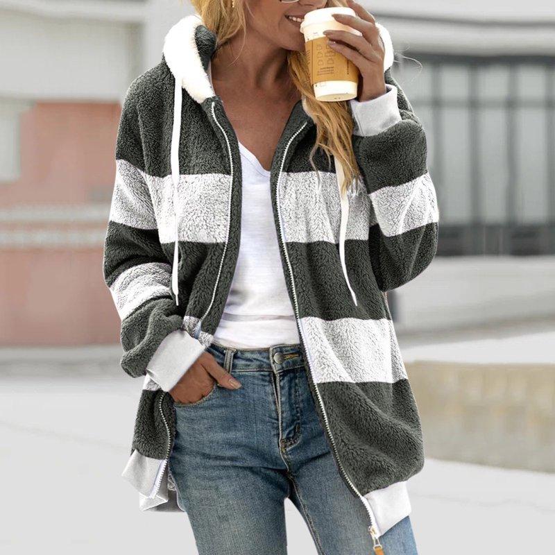 Admvng Coats For Women Plus Size Winter Warm Loose Plush Long Sleeve Hooded Zipper Jacket Winter Long Coats For Women S-5XL