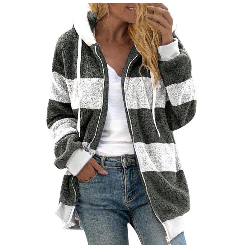 Admvng Coats for Women Plus Size Winter Warm Loose Plush Long Sleeve Hooded Zipper Jacket Winter Long Coats for Women S-5XL
