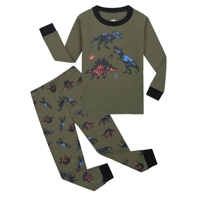 AJIWYH Boys' Sleepwear Children's Homewear Long Sleeve Boys Pajamas Dinosaur Print Autumn And Winter Warm Pajamas Pajamas for Boys 6-8 Green 5-6 Years