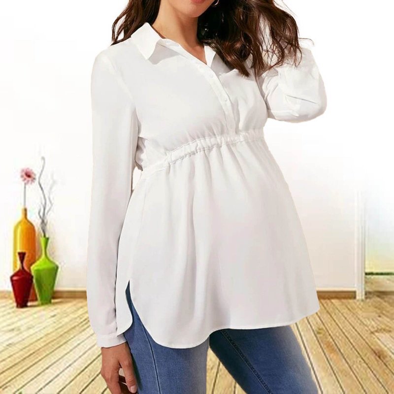 AKAFMK Winter Maternity Clothes Long Sleeve Maternity Tops Nursing Maternity Shirts V-neck Shirt Solid Color Women Clothing Pleated High Waisted Lace Up Pregnant Shirt