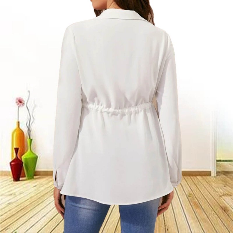 AKAFMK Winter Maternity Clothes Long Sleeve Maternity Tops Nursing Maternity Shirts V-neck Shirt Solid Color Women Clothing Pleated High Waisted Lace Up Pregnant Shirt