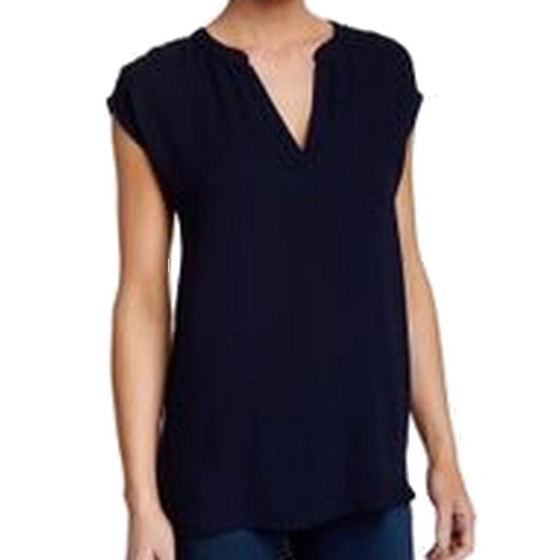 Allen Allen NEW Navy Blue Womens Size XL Split-Neck Hi-Low Hem Blouse Allen Allen NEW Navy Blue Womens Size XL Split-Neck Hi-Low Hem Blouse