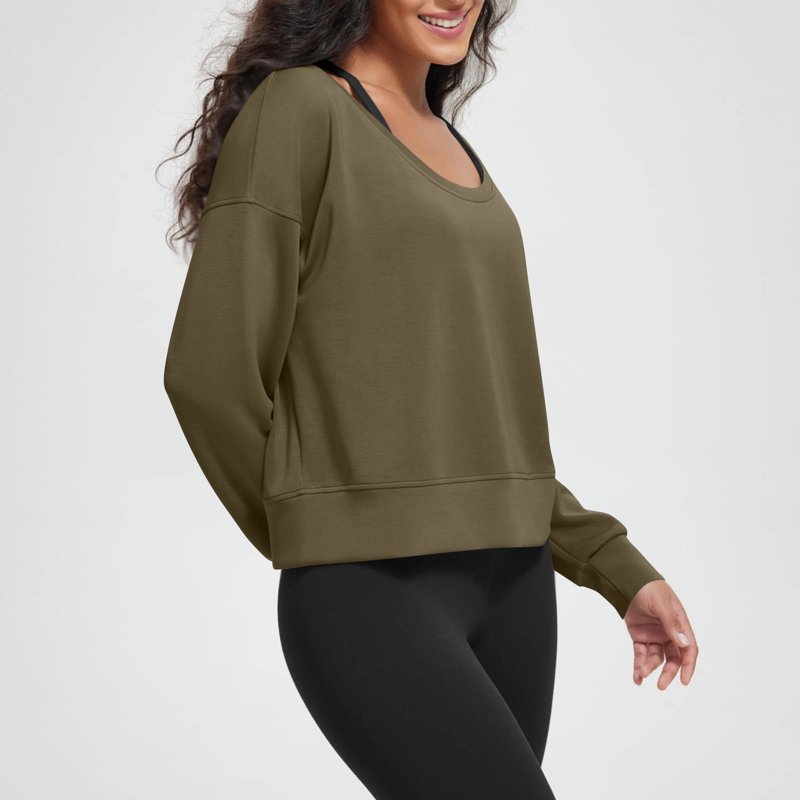 Aloohaidyvio No Boundaries Womens Fleece Cropped Sweatshirts Casual Long Sleeve Crew Neck Pullover Crop Top Army Green 2XL