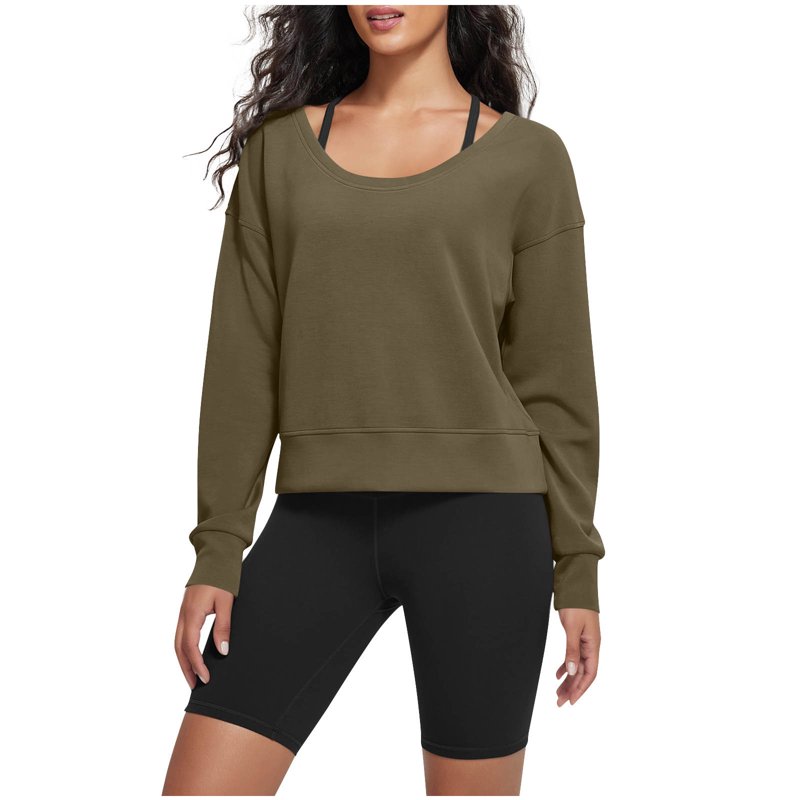 Aloohaidyvio No Boundaries Womens Fleece Cropped Sweatshirts Casual Long Sleeve Crew Neck Pullover Crop Top Army Green 2XL