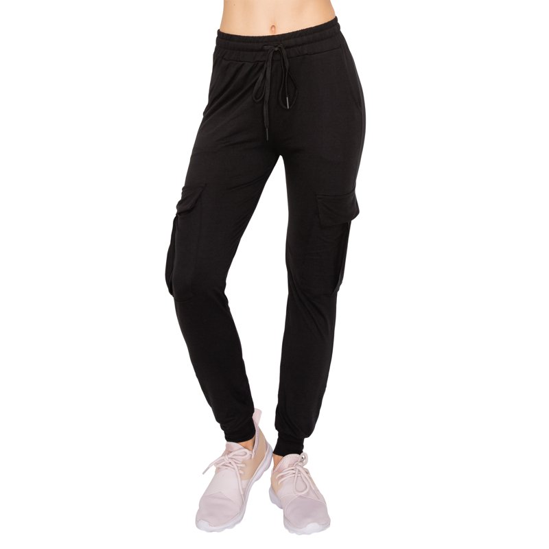 ALWAYS Women's Super Soft Casual Cargo Jogger Pants Black 2XL