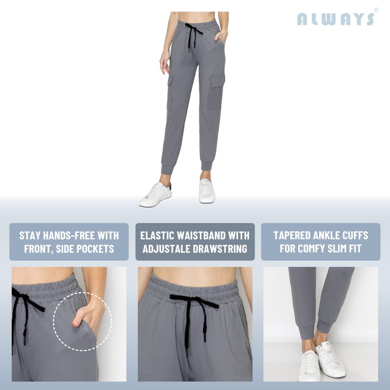 ALWAYS Women's Super Soft Casual Cargo Jogger Pants Black 2XL