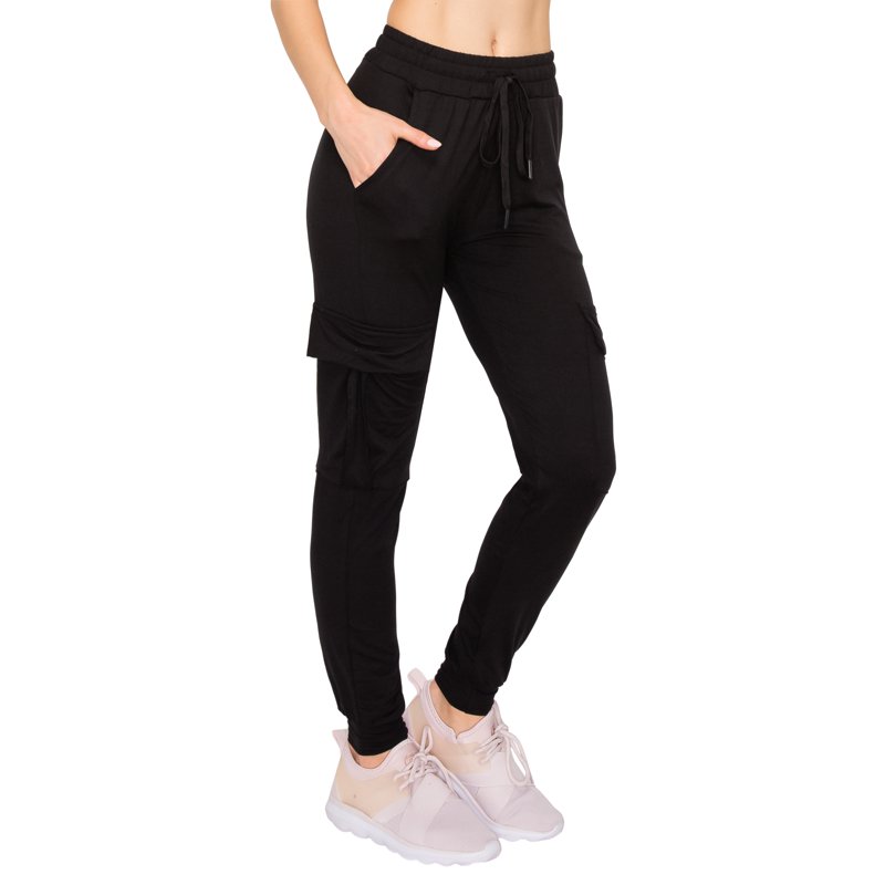 ALWAYS Women's Super Soft Casual Cargo Jogger Pants Black 2XL