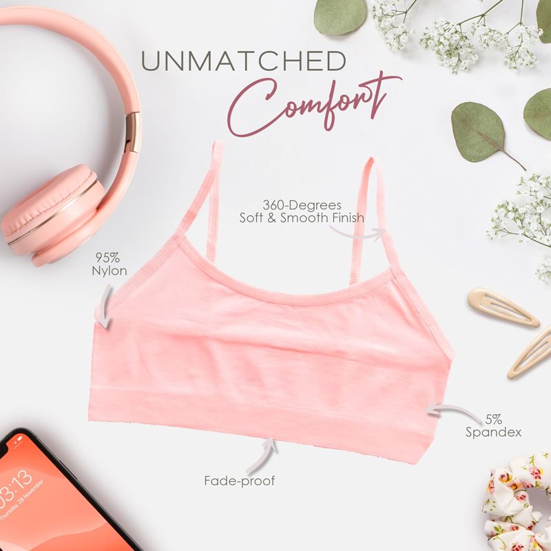 Alyce Ives Intimates Girls Cami Cotton Training Bras Solid Prints 1 XL 10 Pack