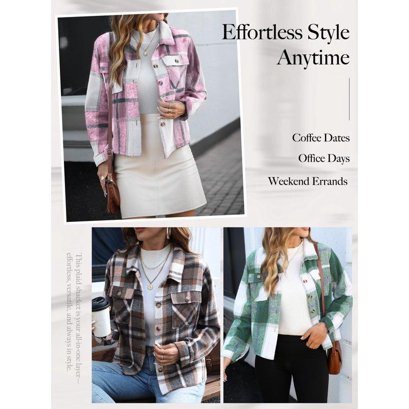 Anygrew Womens Shacket Plaid Shirts Flannel Shacket Jacket Long Sleeve Button Down Shirt Trendy Fall Outfits For Women Coats
