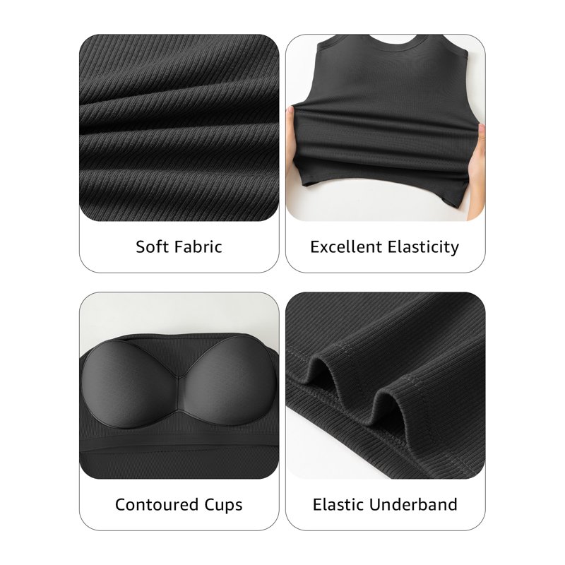 Anygrew Womens Tank Tops With Built In Shelf Bra Basic Stretchy Padded Camisole Casual Layering Tanks Undershirt Black-White-Gray-Coffee