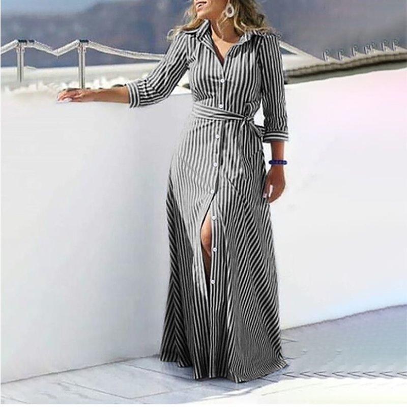 Aobny Spring Dresses Black Modest Office Shirt Dress Long Sleeve Striped Maxi Collared Womens Work Dresses Aobny Spring Dresses Black Modest Office Shirt Dress Long Sleeve Striped Maxi Collared Womens Work Dresses