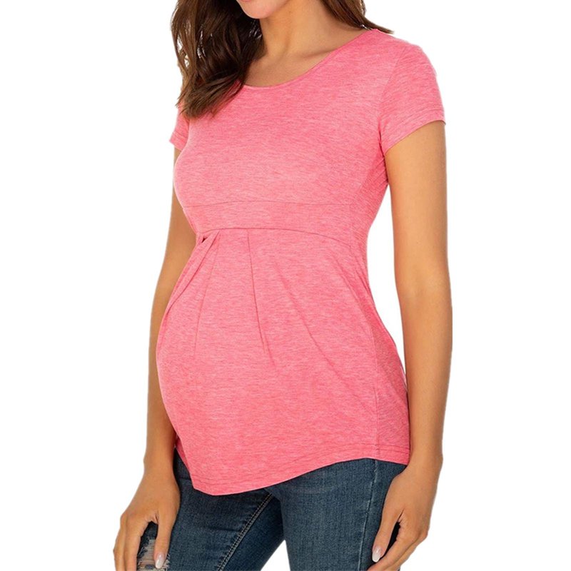 Aofany Maternity Clothing Clearance Summer Women Maternity T-shirt Round Neck Short Sleeve Ruched Pregnant Tops
