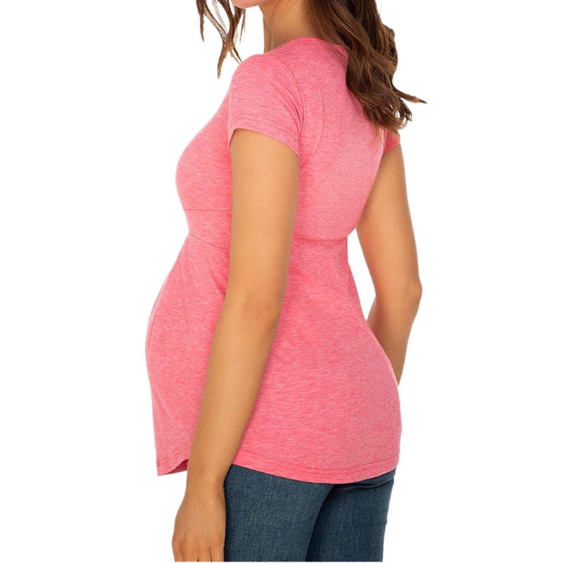 Aofany Maternity Clothing Clearance Summer Women Maternity T-shirt Round Neck Short Sleeve Ruched Pregnant Tops