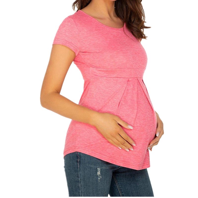 Aofany Maternity Clothing Clearance Summer Women Maternity T-shirt Round Neck Short Sleeve Ruched Pregnant Tops
