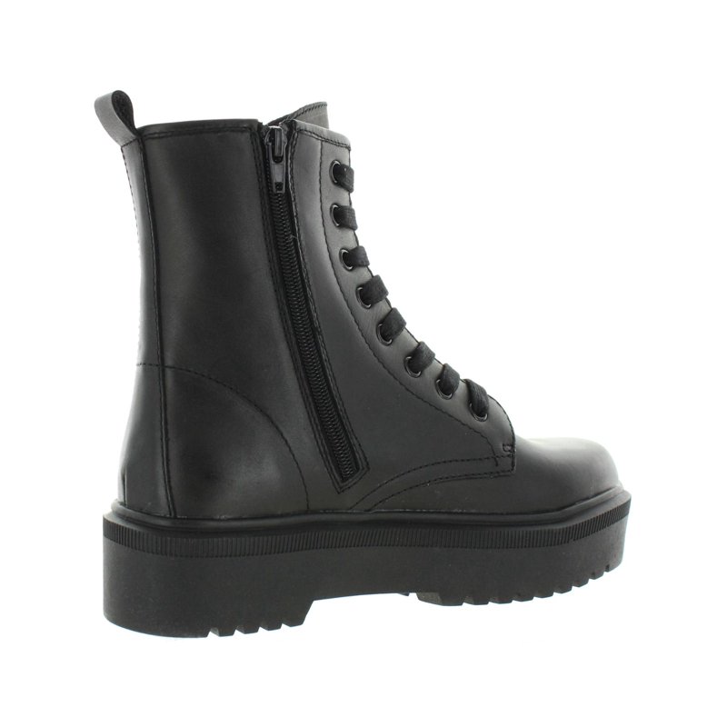 AQUA Womens Black Lace Up Cushioned Lug Sole Logan Round Toe Platform Zip-Up Leather Hiking Boots 6.5 M