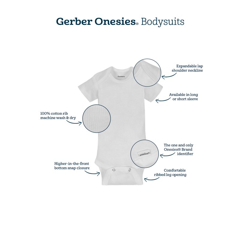 Assorted Short Sleeve Onesies Bodysuits 8pk (Baby Boy Or Baby Girl Unisex)