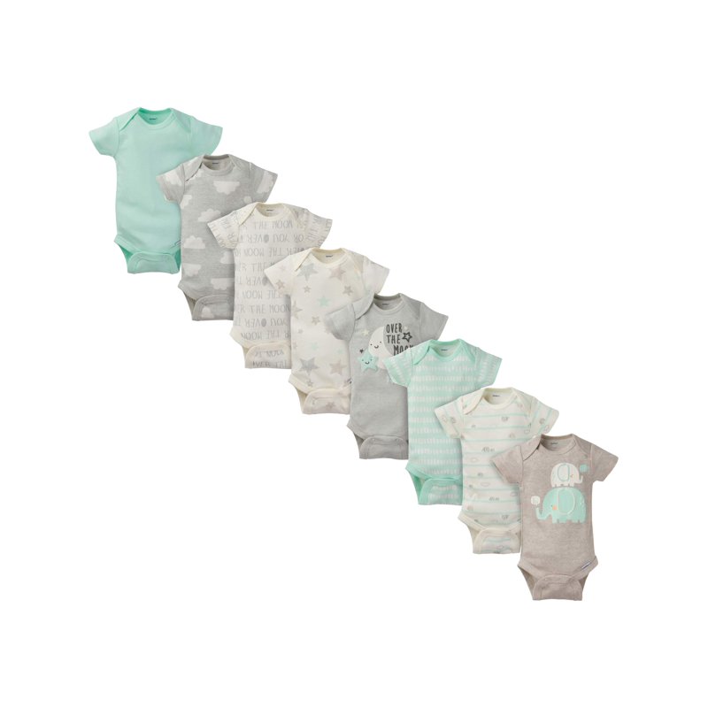 Assorted Short Sleeve Onesies Bodysuits 8pk (Baby Boy or Baby Girl Unisex)