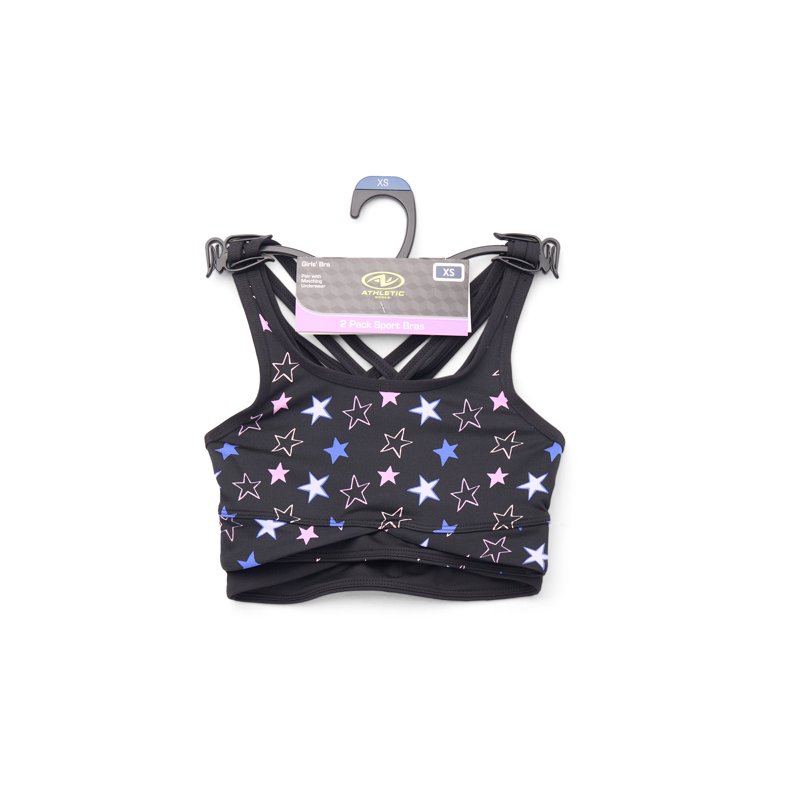 Atheltic Works Girls Crossover Strappy Back Sports Bra 2 Pack Sizes XS-XXL
